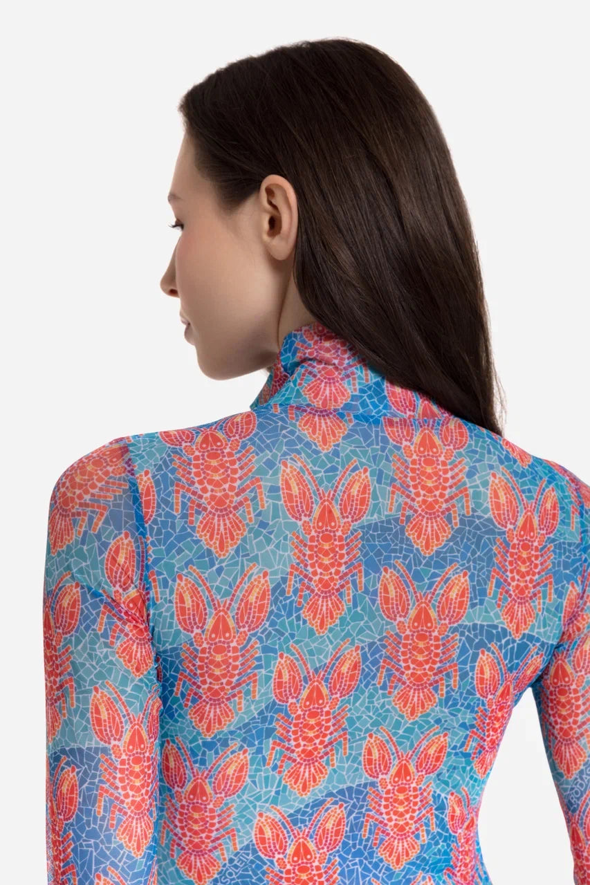 Lobster pattern One-Piece Swimsuit with Zipper