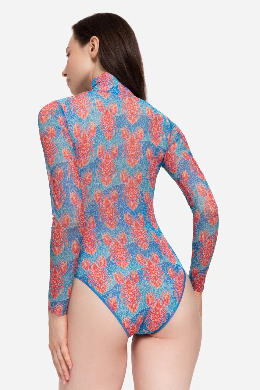 Lobster pattern One-Piece Swimsuit with Zipper