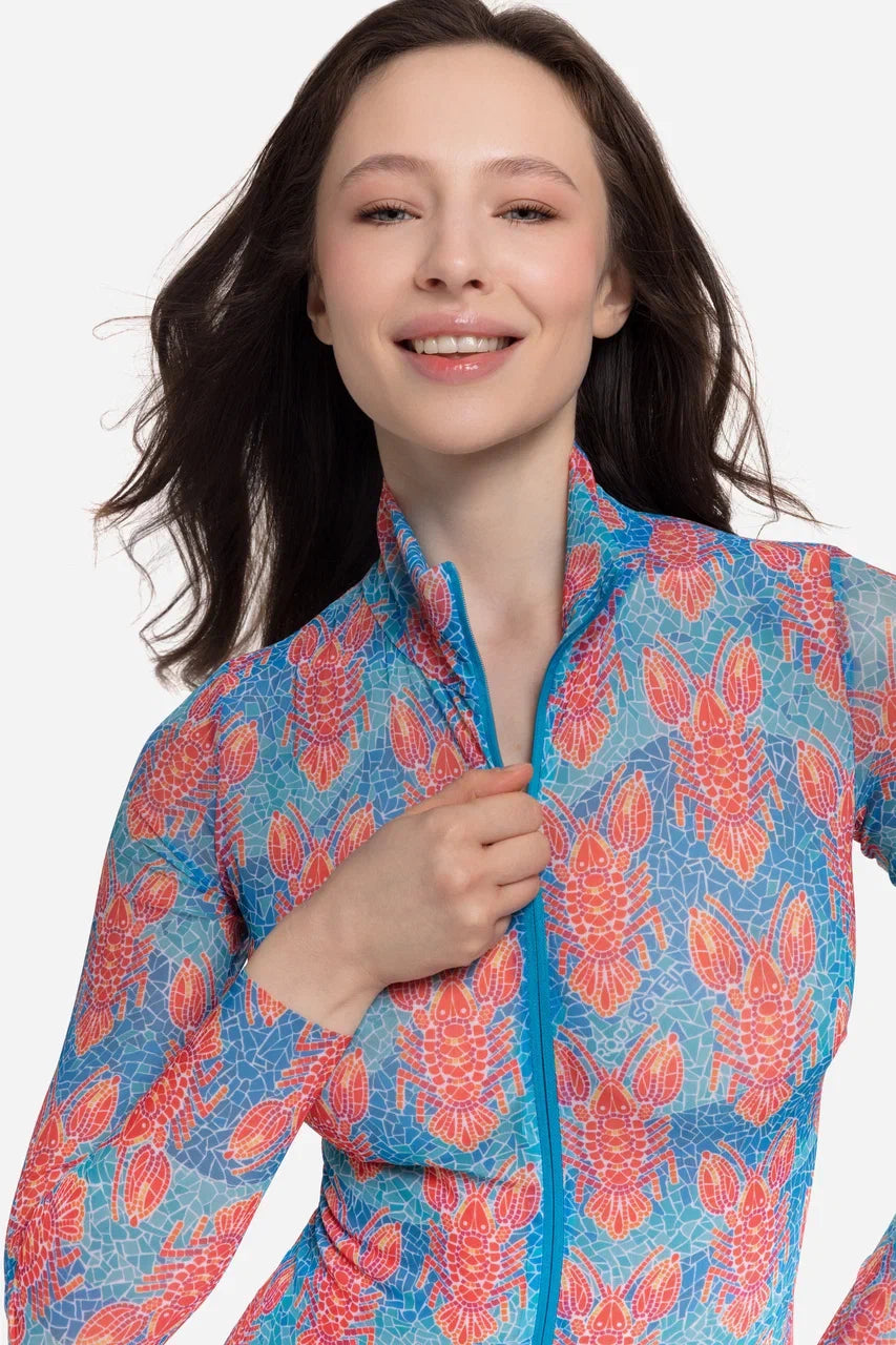 Lobster pattern One-Piece Swimsuit with Zipper