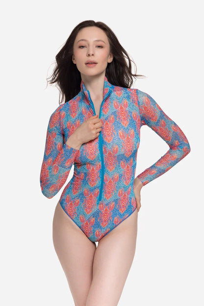 Lobster pattern One-Piece Swimsuit with Zipper