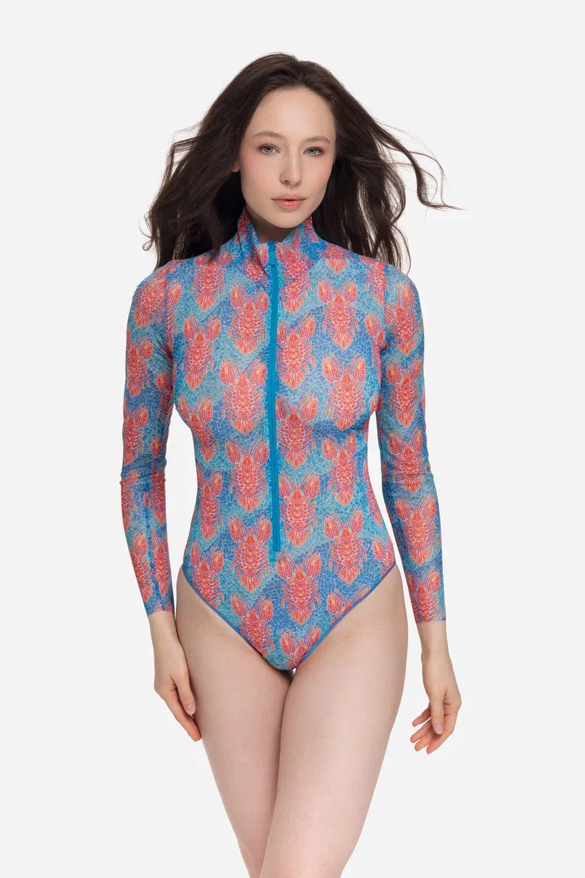 Lobster pattern One-Piece Swimsuit with Zipper
