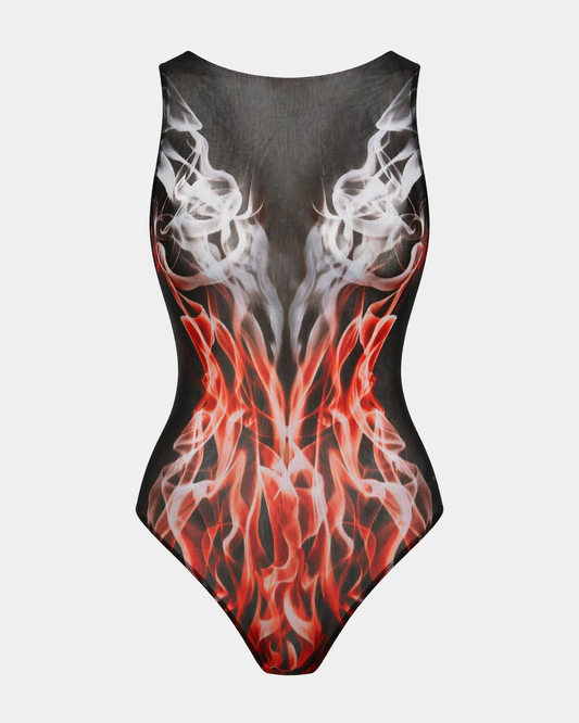 Red Flame One-Piece Sleeveless Swimsuit
