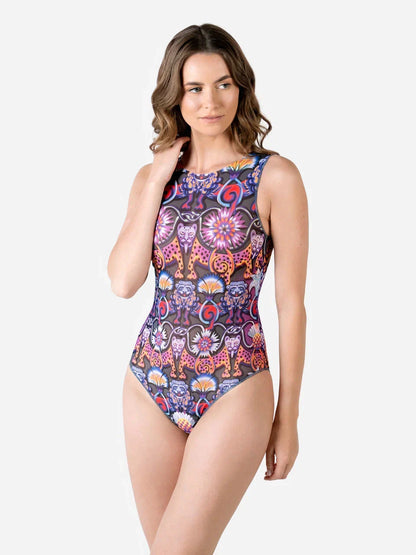 Medieval Grey One-Piece Sleeveless Swimsuit