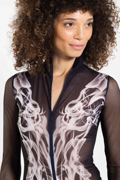 Grey Flame One-Piece Swimsuit with Zipper
