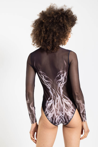 Grey Flame One-Piece Swimsuit with Zipper