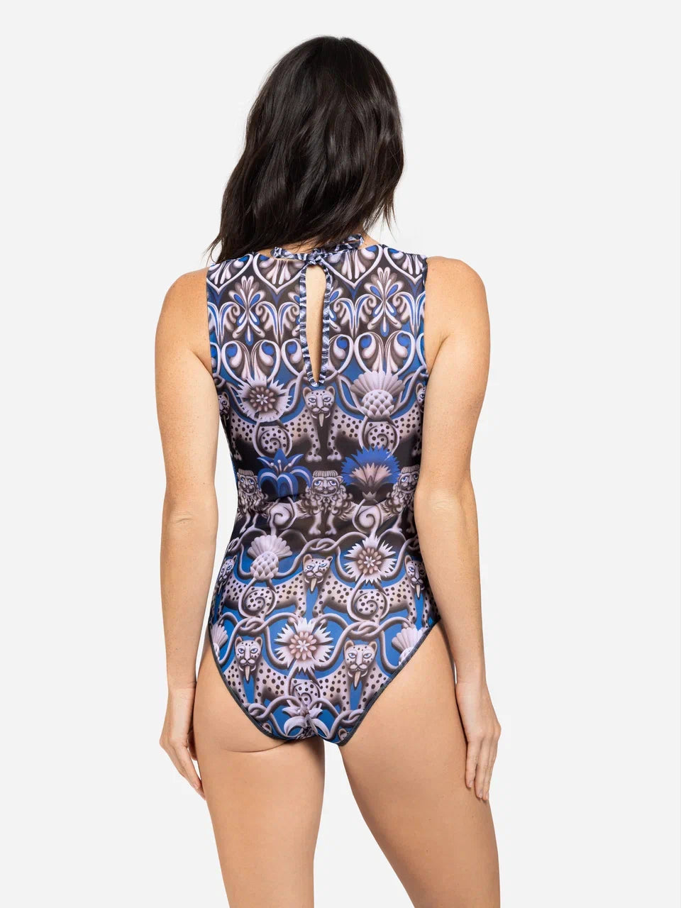Medieval Blue One-Piece Sleeveless Swimsuit