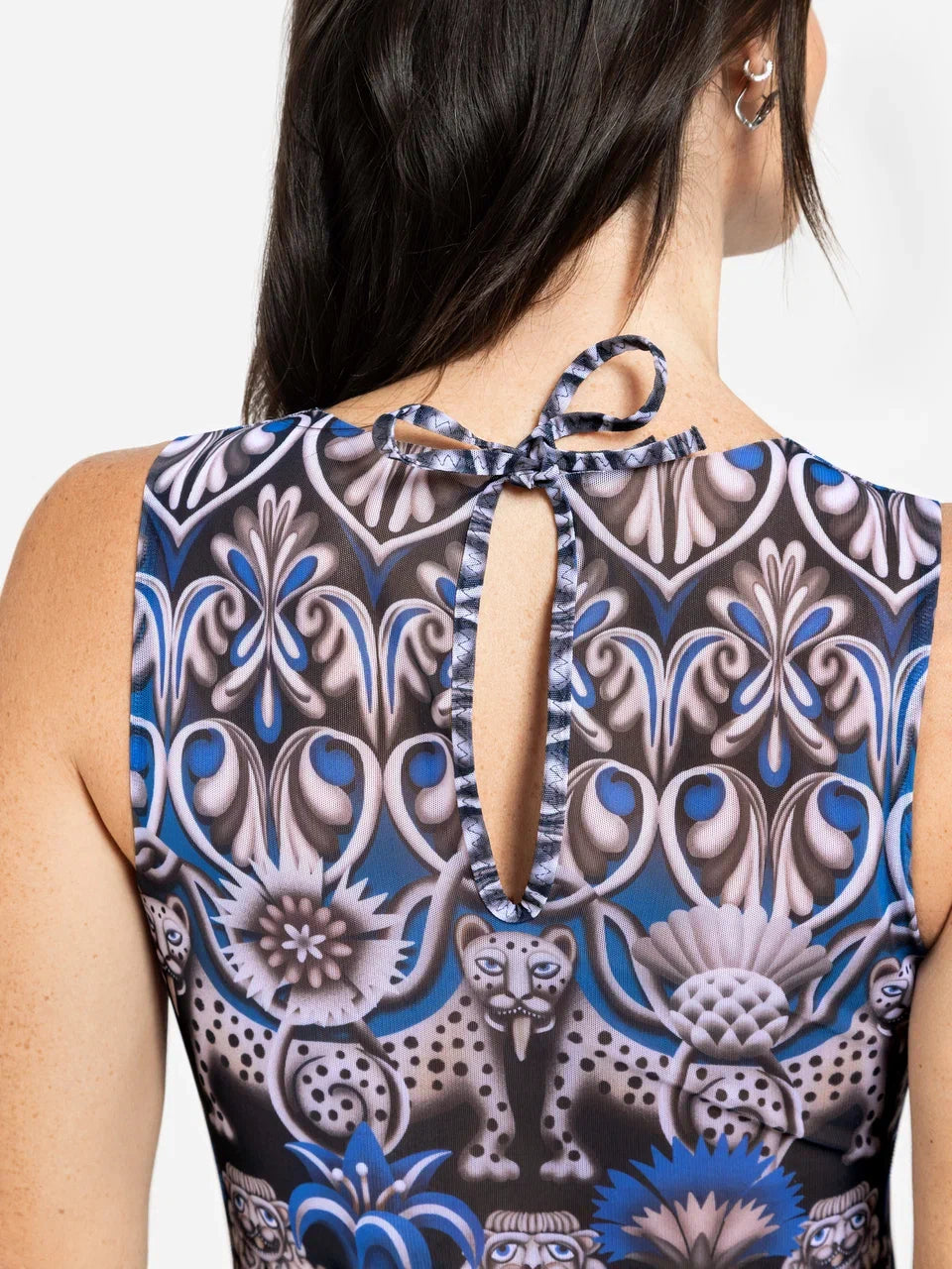 Medieval Blue One-Piece Sleeveless Swimsuit