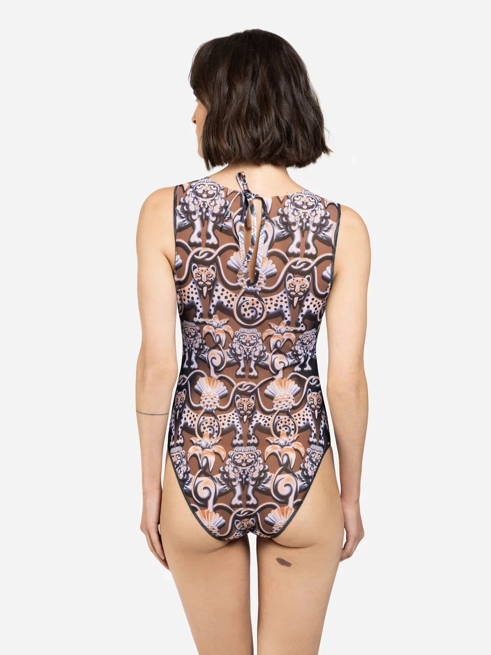 Medieval Brown One-Piece Sleeveless Swimsuit