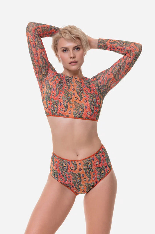 Crocodile Orange Top with Sleeves