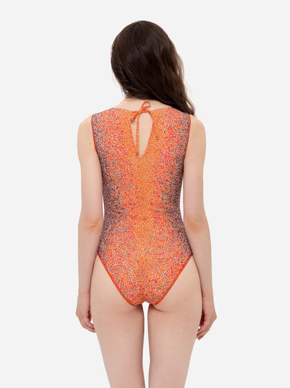 Crocodile Orange One-Piece Sleeveless Swimsuit