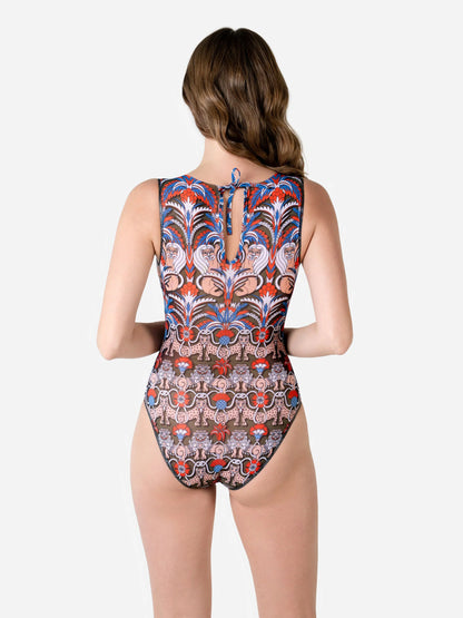 Medieval Green One-Piece Sleeveless Swimsuit