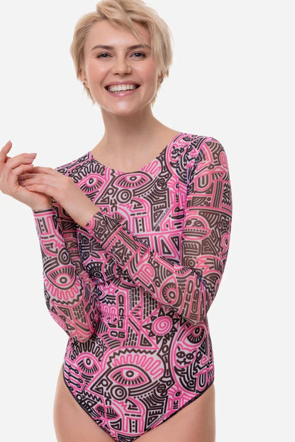 Doodling Fucsia One-Piece Swimsuit