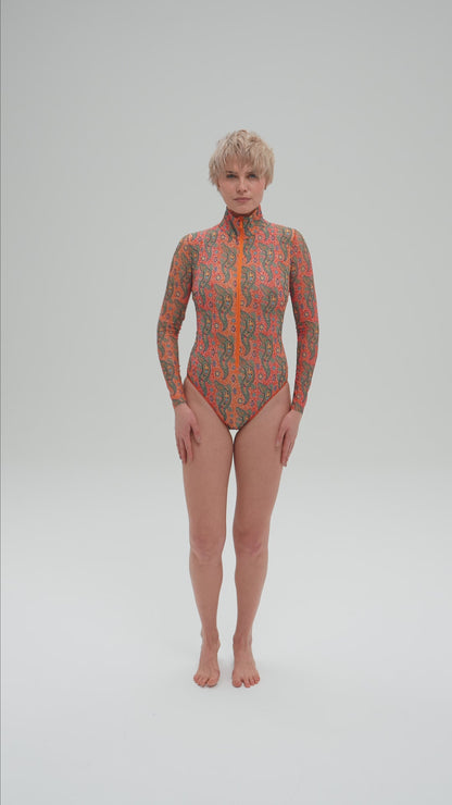 Crocodile Orange pattern One-Piece Swimsuit with Zipper