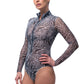 Fake Zebra One-Piece Swimsuit with Zipper