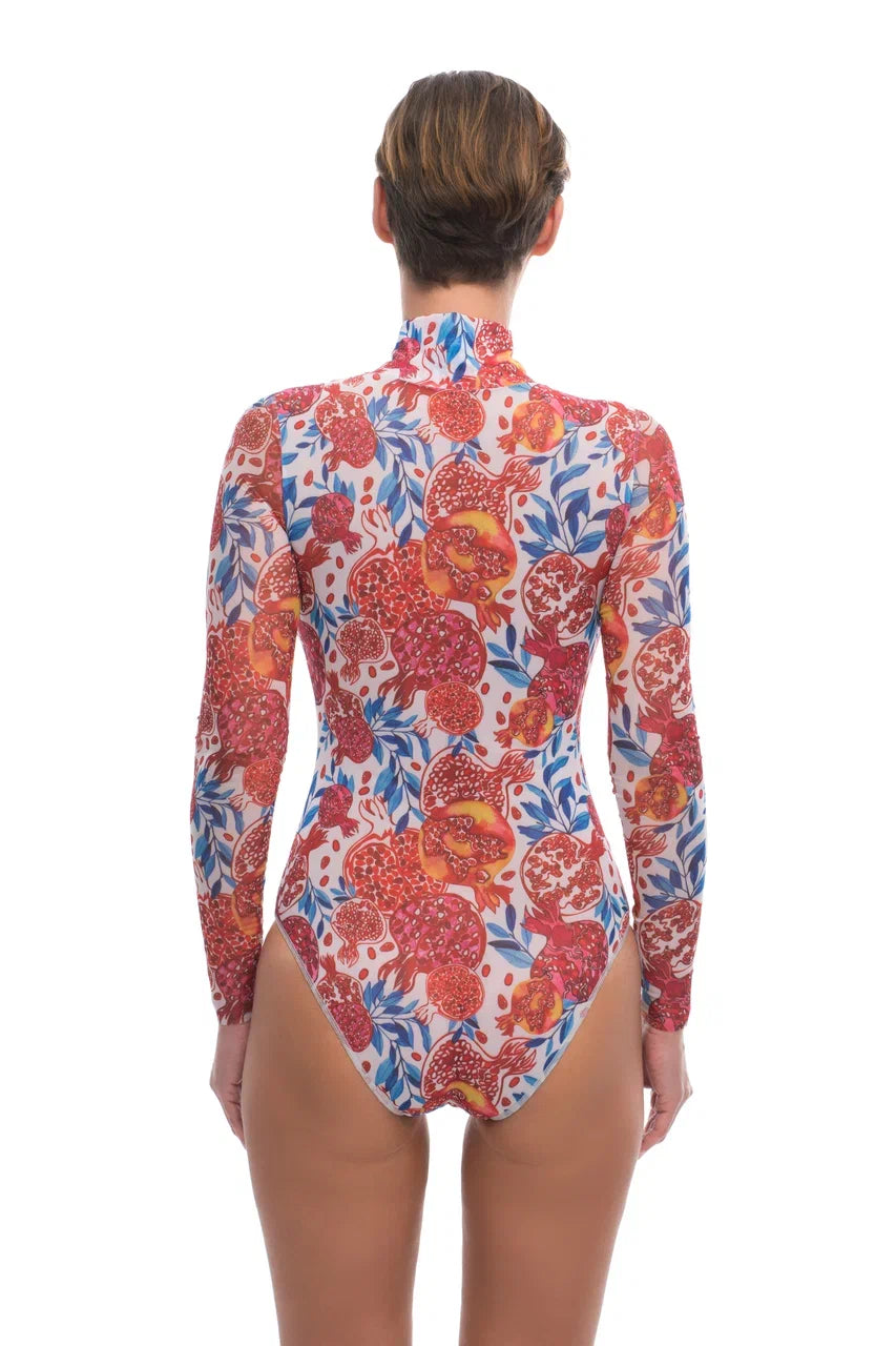 Pomegranate Red One-Piece Swimsuit with Zipper